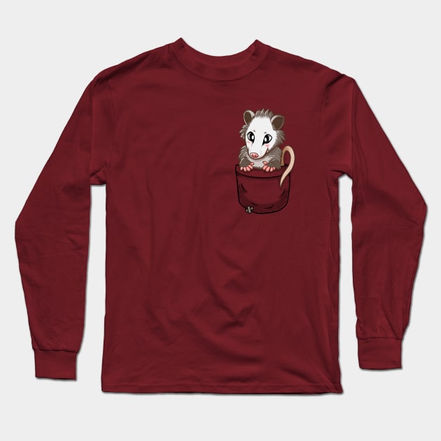 Pocket Cute Opossum Long Sleeve T-Shirt by TechraPockets